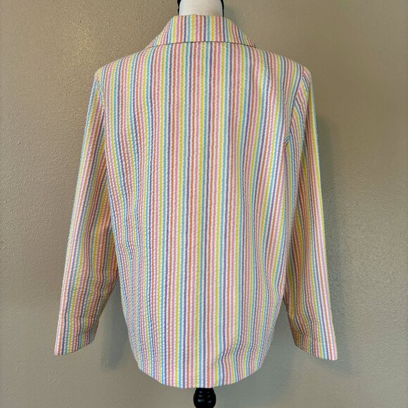 Adorable White Seersucker Jacket with Rainbow Pastel Striped‎ Jacket Womens - Picture 5 of 10